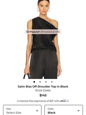 Enza Costa One-Shoulder Satin Top in Black